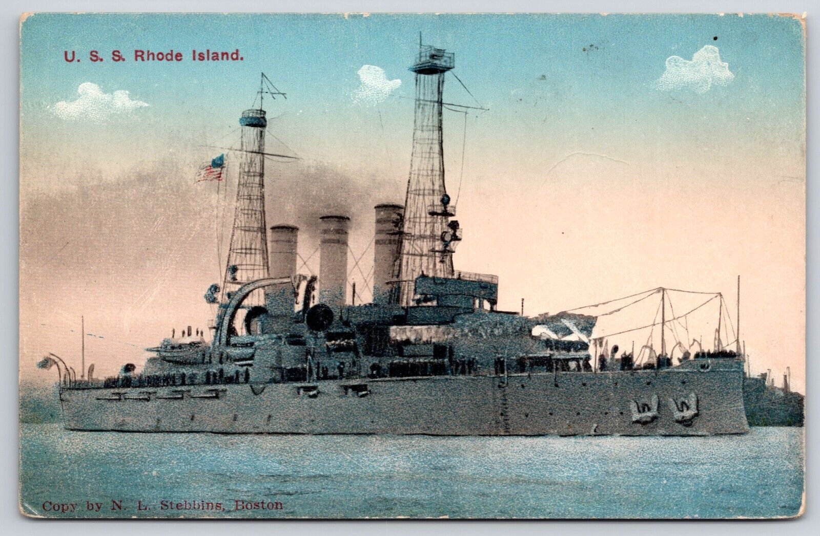 US Naval Battleship USS Rhode Island BB-17 Postcard Great White Fleet Navy Ship