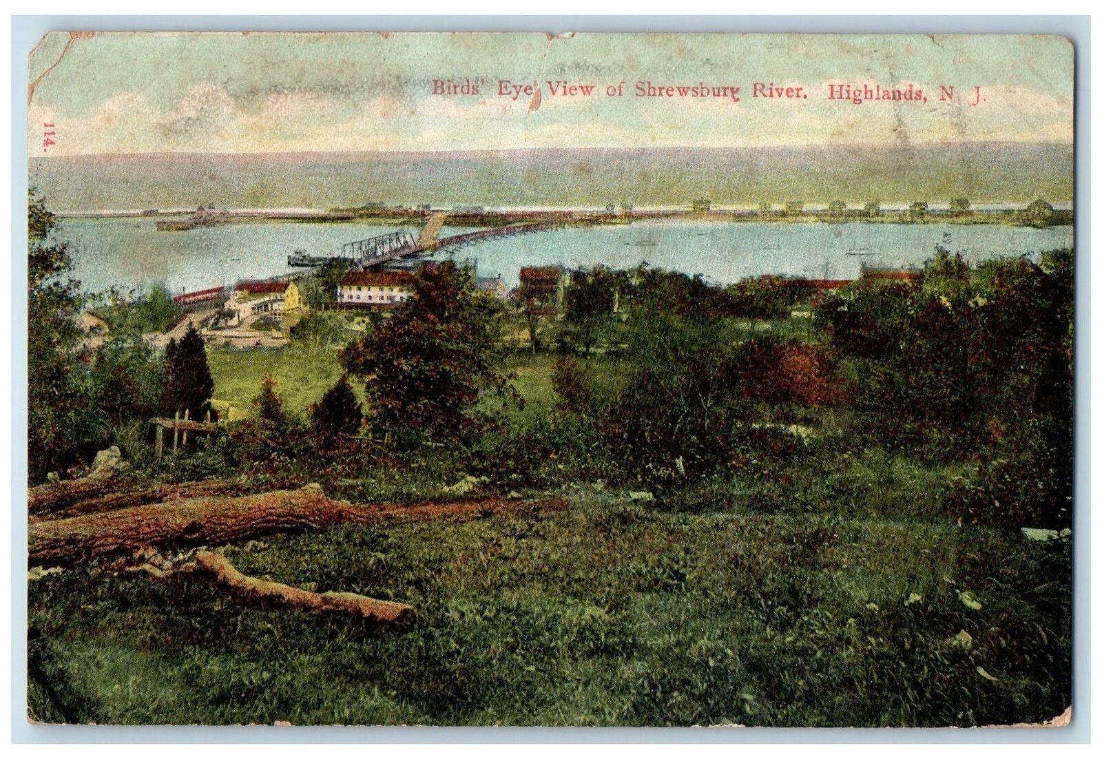 1908 Bird\'s eye View Of Shrewsbury River Highlands New Jersey NJ Posted Postcard