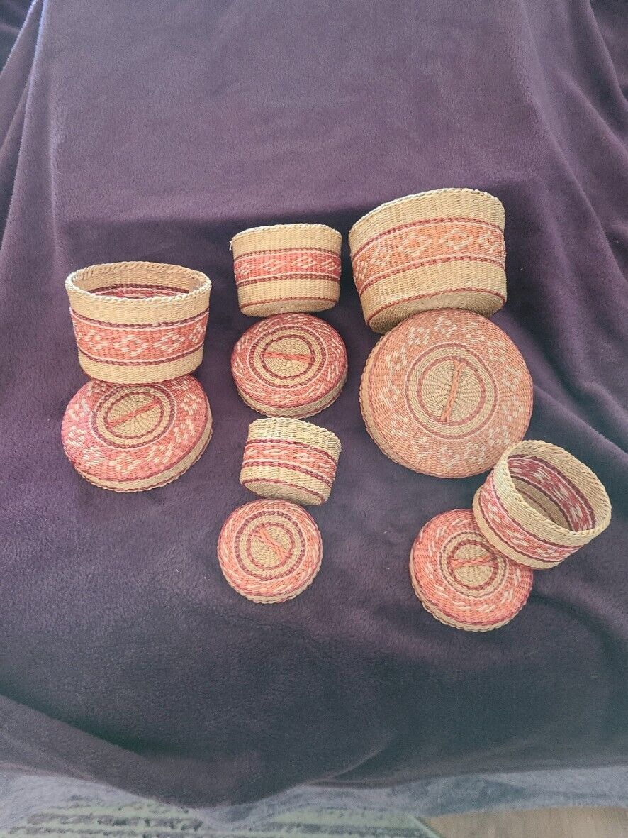 Vintage Native American Nesting Baskets Sweet Grass Hand Woven Set of 5 Oval