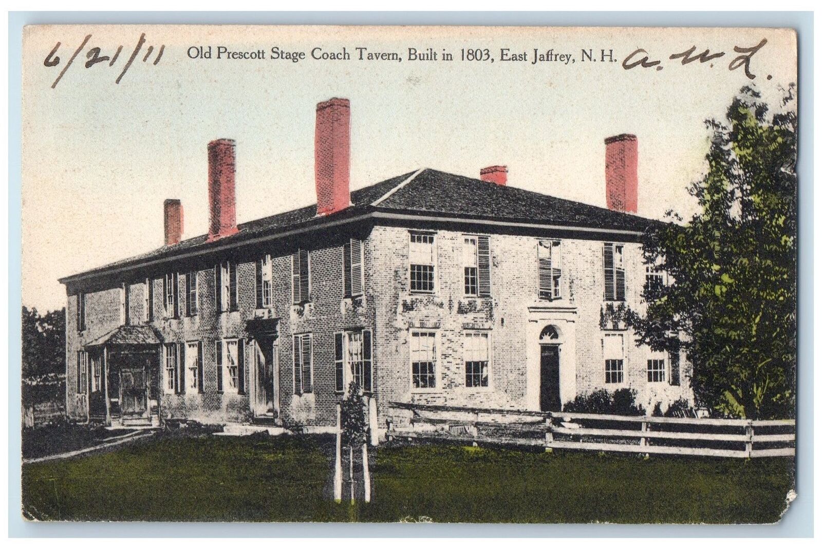 1911 Old Prescott Stage Coach Tavern Built in 1803 East Jaffrey NH Postcard