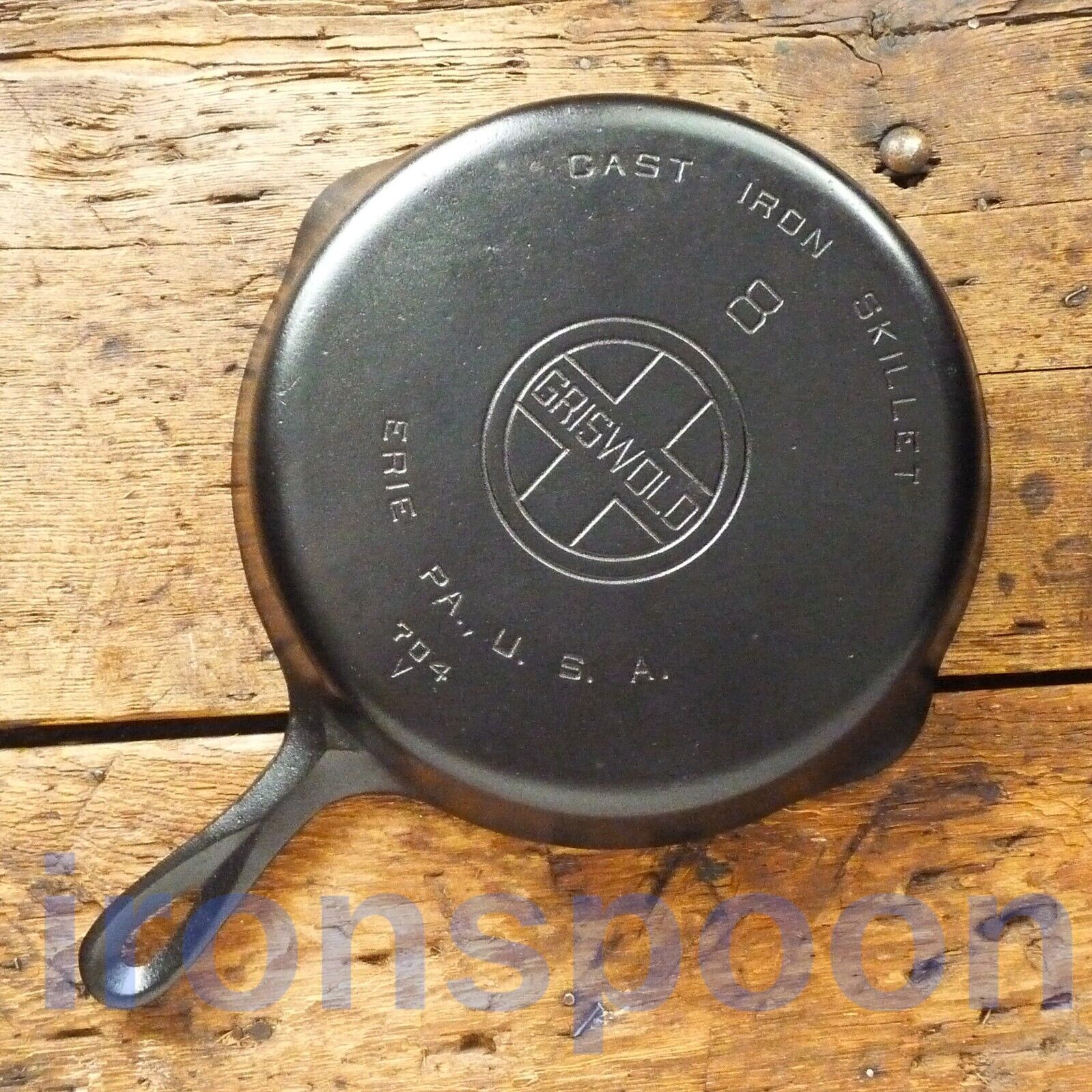 Vintage GRISWOLD Cast Iron SKILLET Frying Pan # 8 LARGE BLOCK LOGO - Ironspoon
