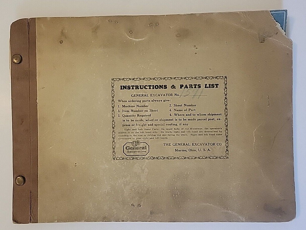 Vintage 1931 General Excavator Instructions & Parts List Blueprint book