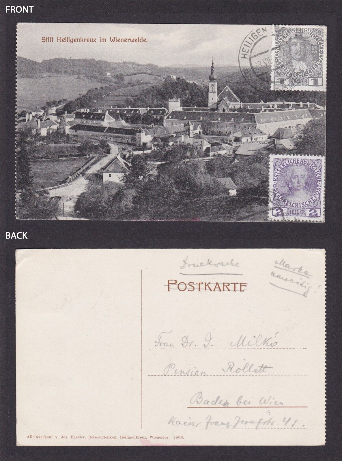 Vintage postcard, Austria Heiligenkreuz, Heiligenkreuz Abbey