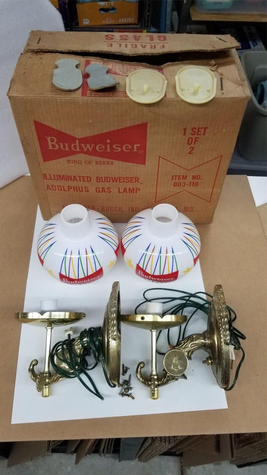 Vintage 1950s Budweiser Set Of Illuminated Adolphus Lamps In The Original Box O3