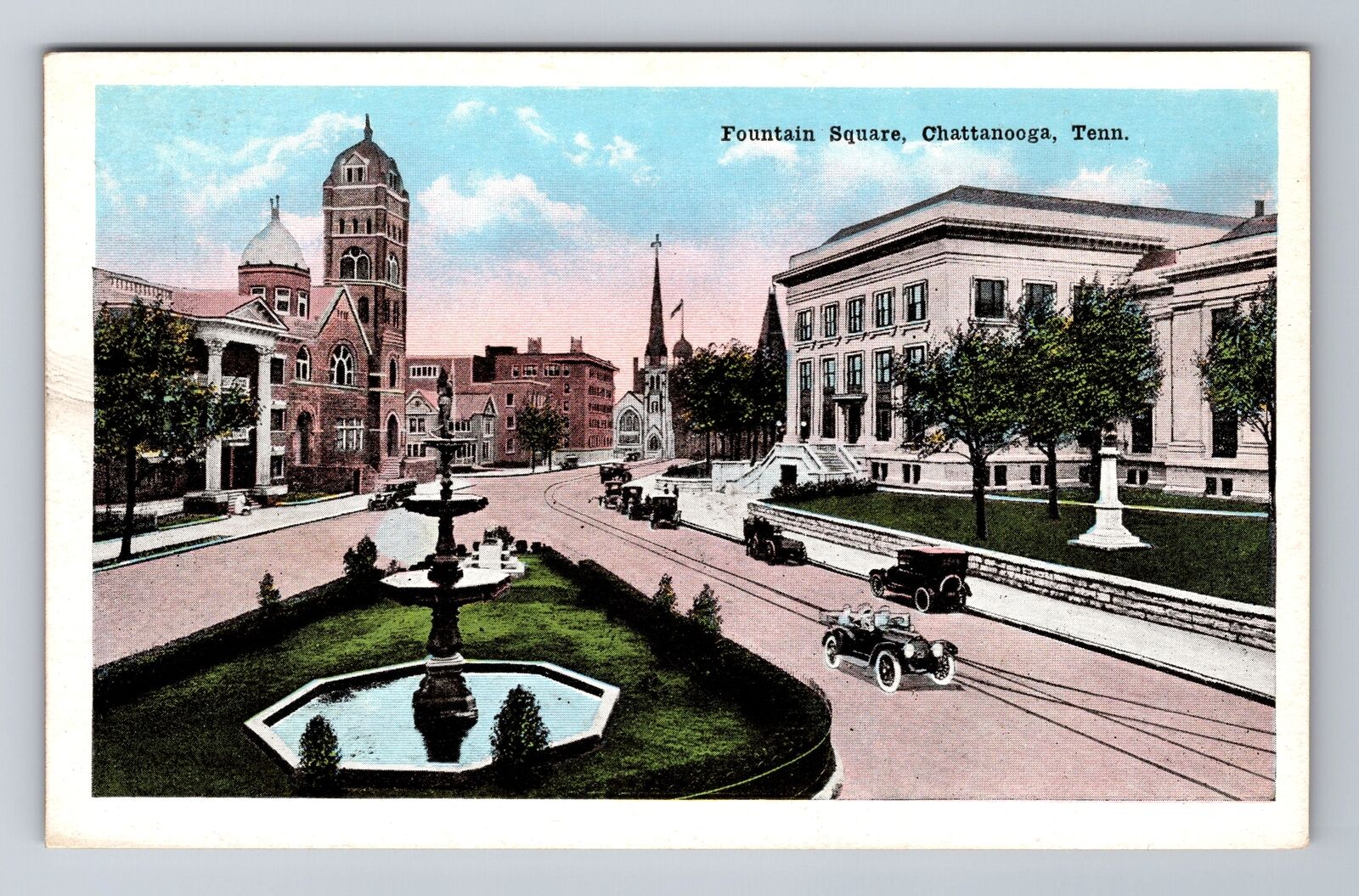 Chattanooga TN-Tennessee, Fountain Square, Antique, Vintage Souvenir Postcard