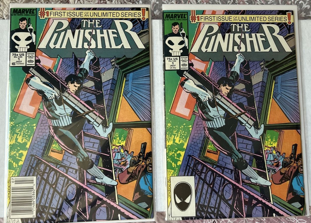 The Punisher #1 Key Issue 1st Issue Unlimited Series 1987, 2 Copies w/ Newsstand