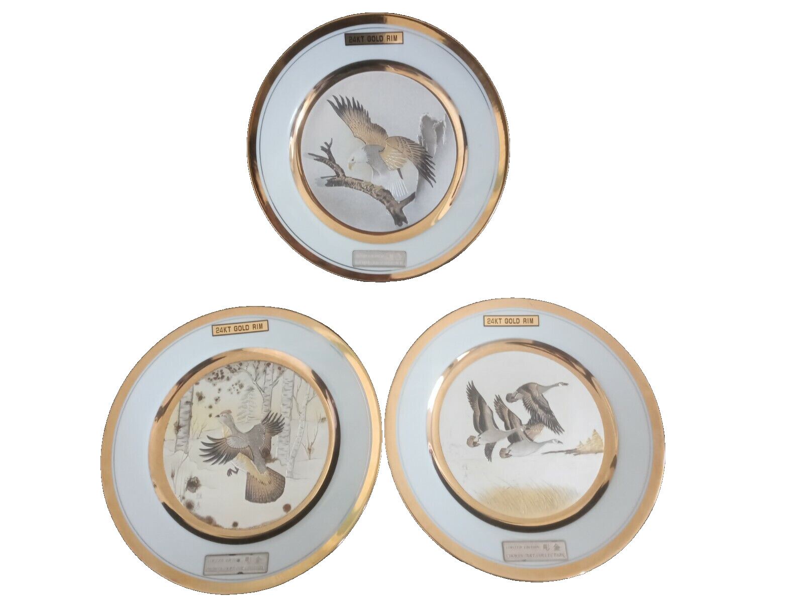 Dynasty Gallery 24K Gold Bird Theme Set of 3 Collectors Plates