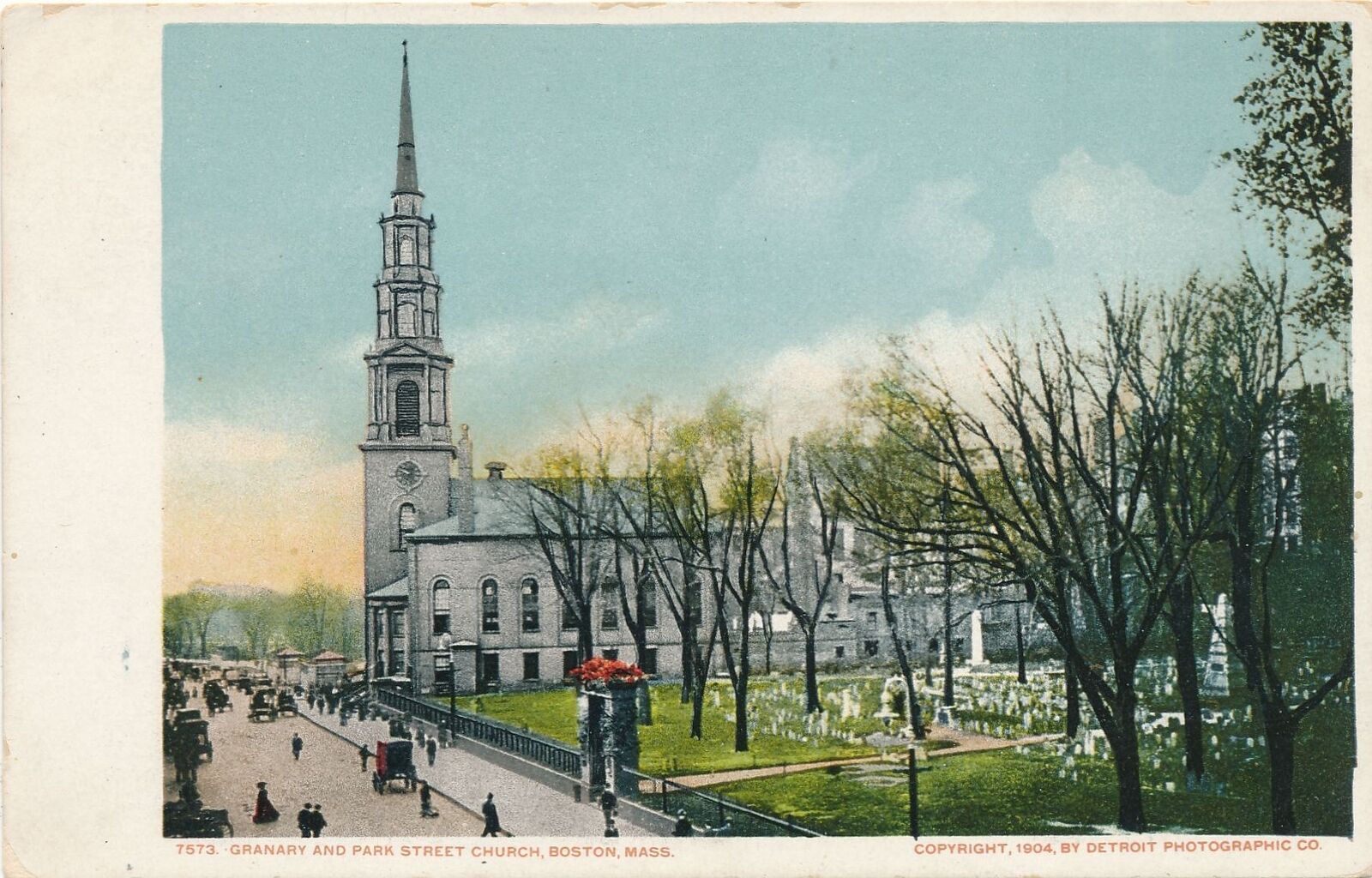 BOSTON MA - Granary and Park Street Church Postcard - udb (pre 1908)