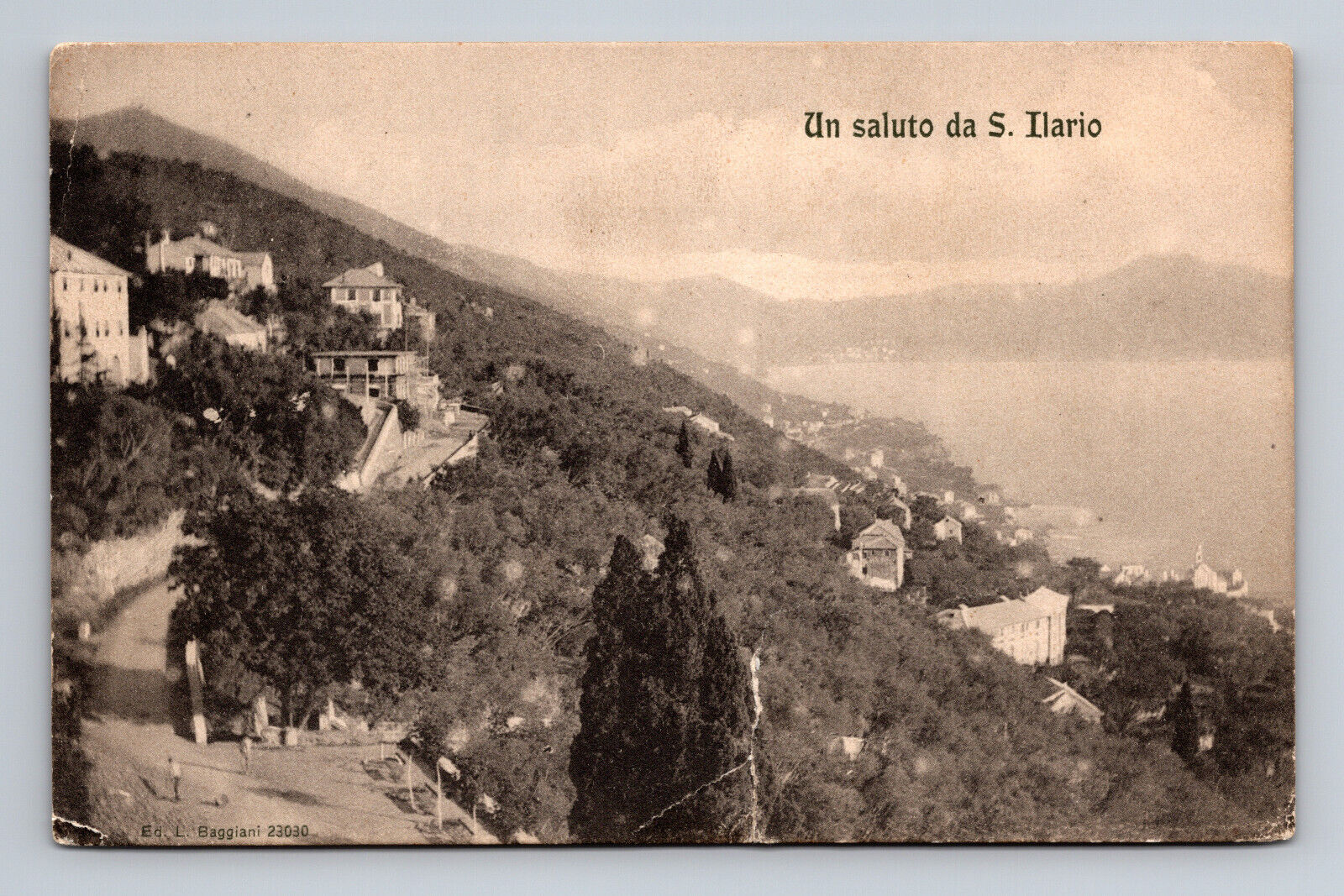 B&W DB Postcard Sant\'Ilario Ilario Mountains Street Scene Sea L Baggiani