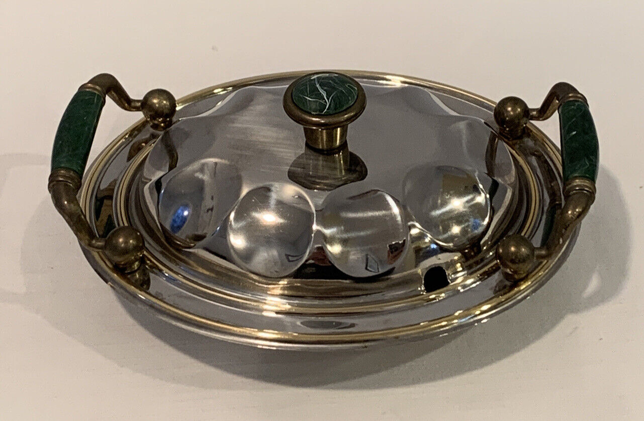 Vintage INOX 18/10 Stainless Covered Condiment Tray With 24kt Gold Trim