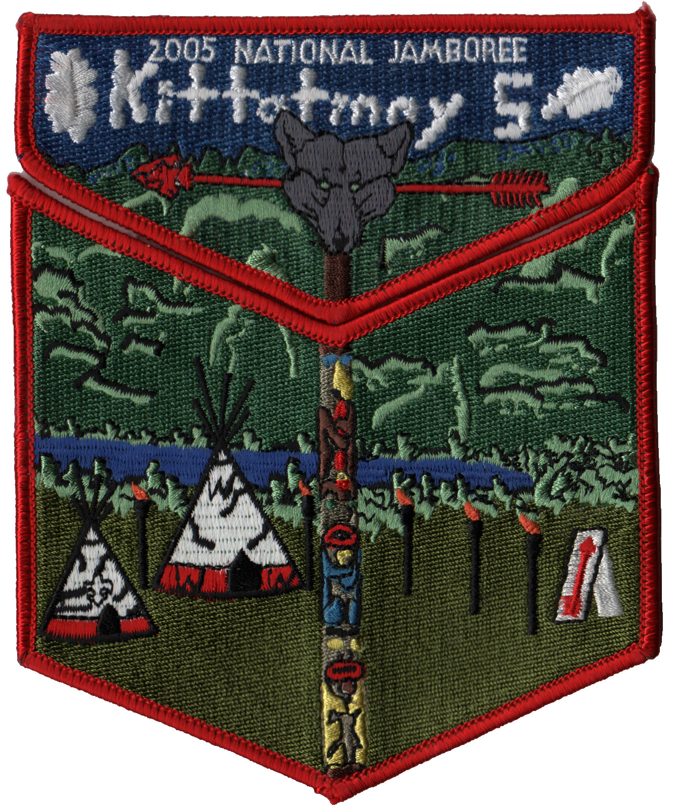 Kittatinny Lodge 5 Hawk Mountain Council PA 2005 Jamboree Flap RED Bdr (AR430)