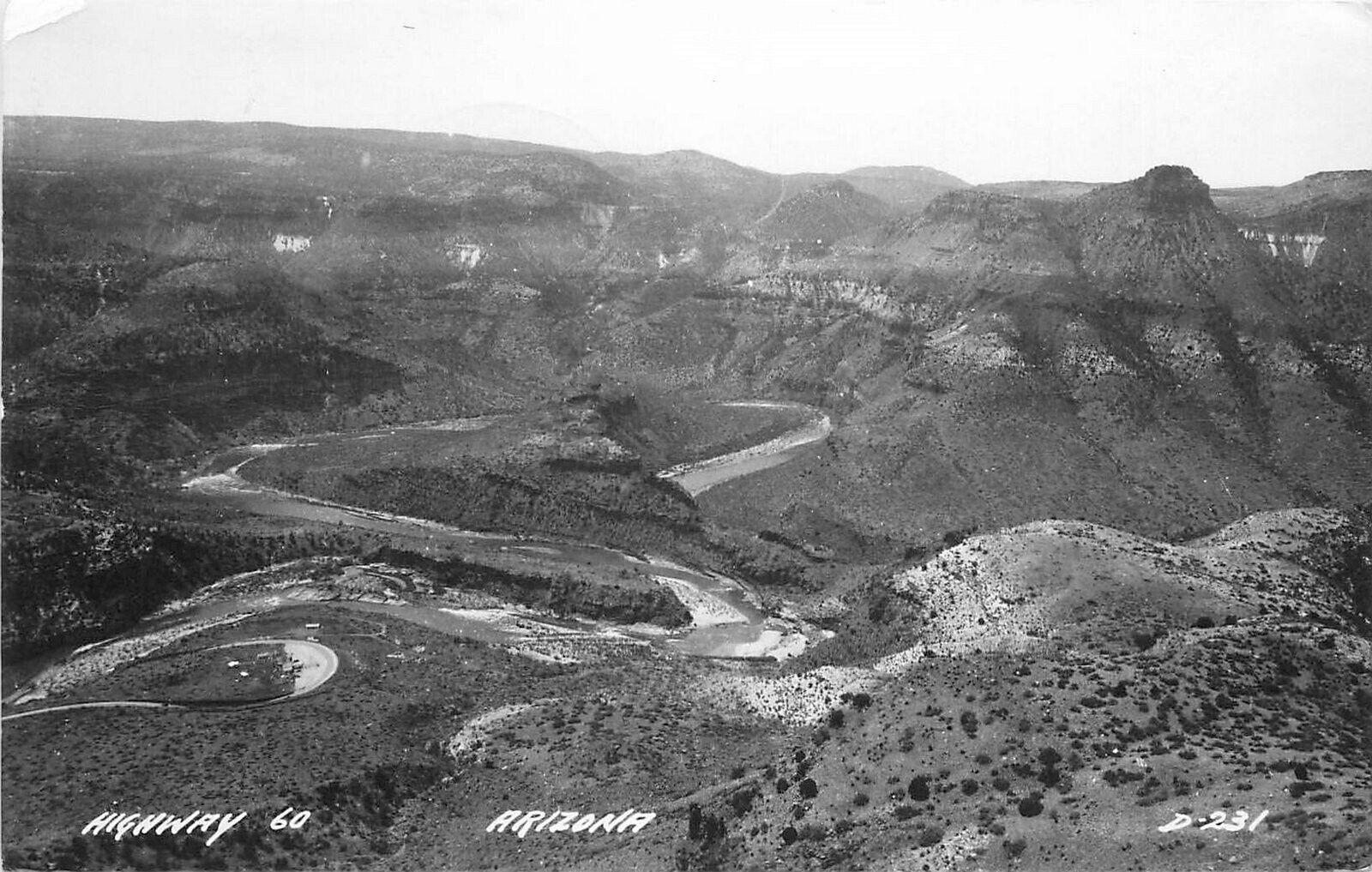 Postcard RPPC Arizona  1952 Highway 60 Birdseye View D-231 23-876