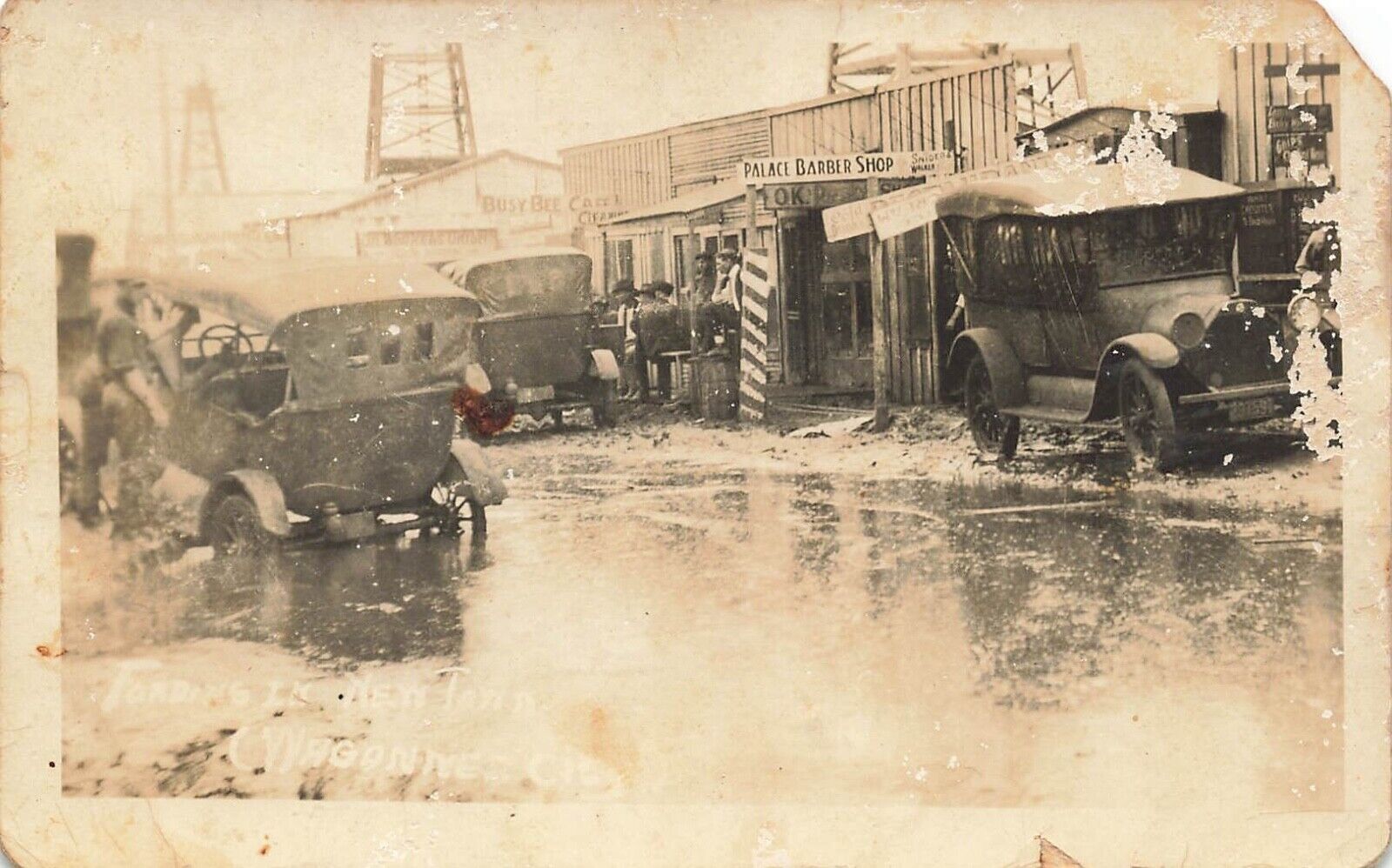RPPC Flooded Street in Old Tennessee Town Old Cars Postcard