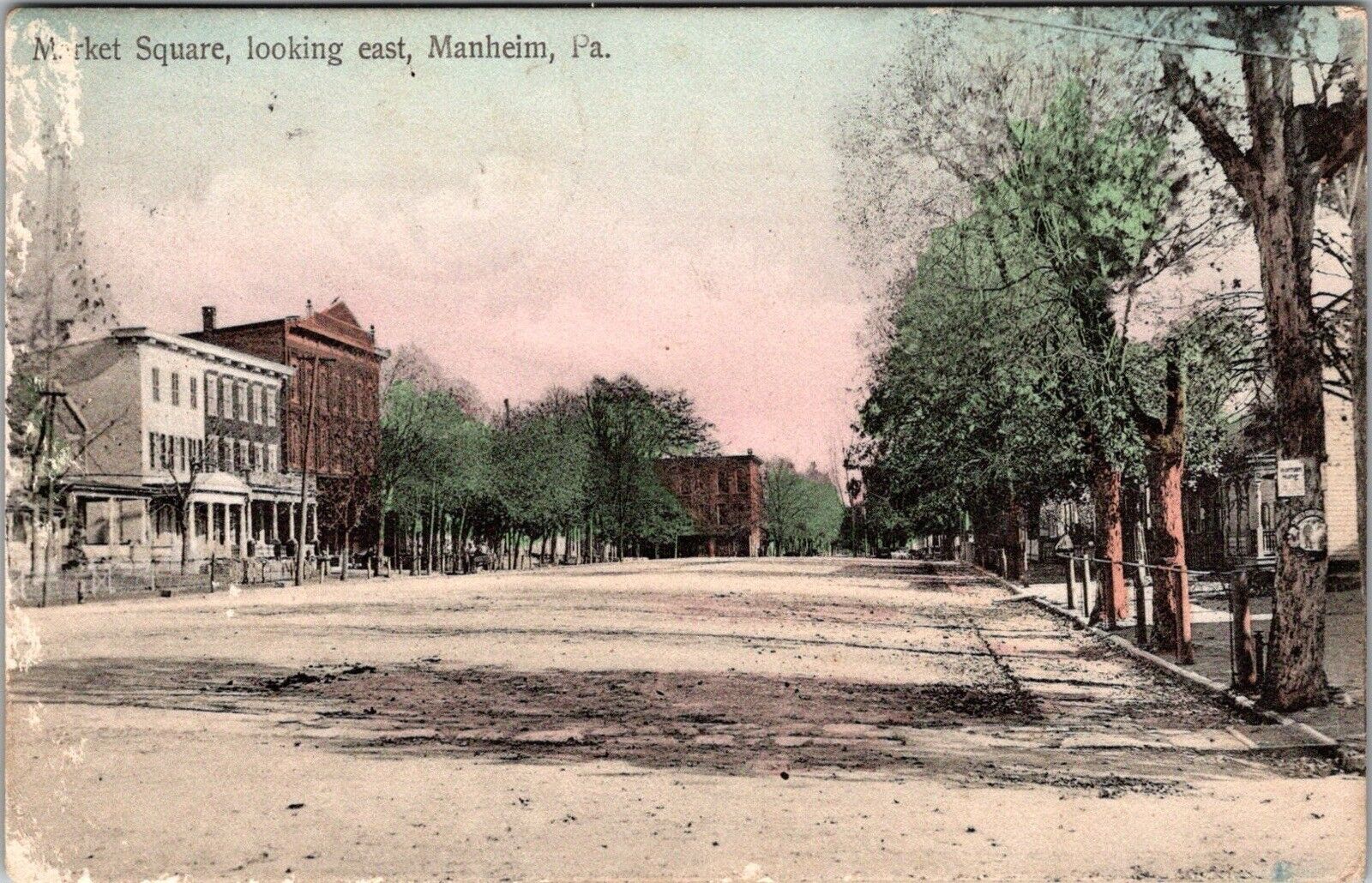 1908 Manheim, PA Market Square Town Vintage Pennsylvania Postcard T13