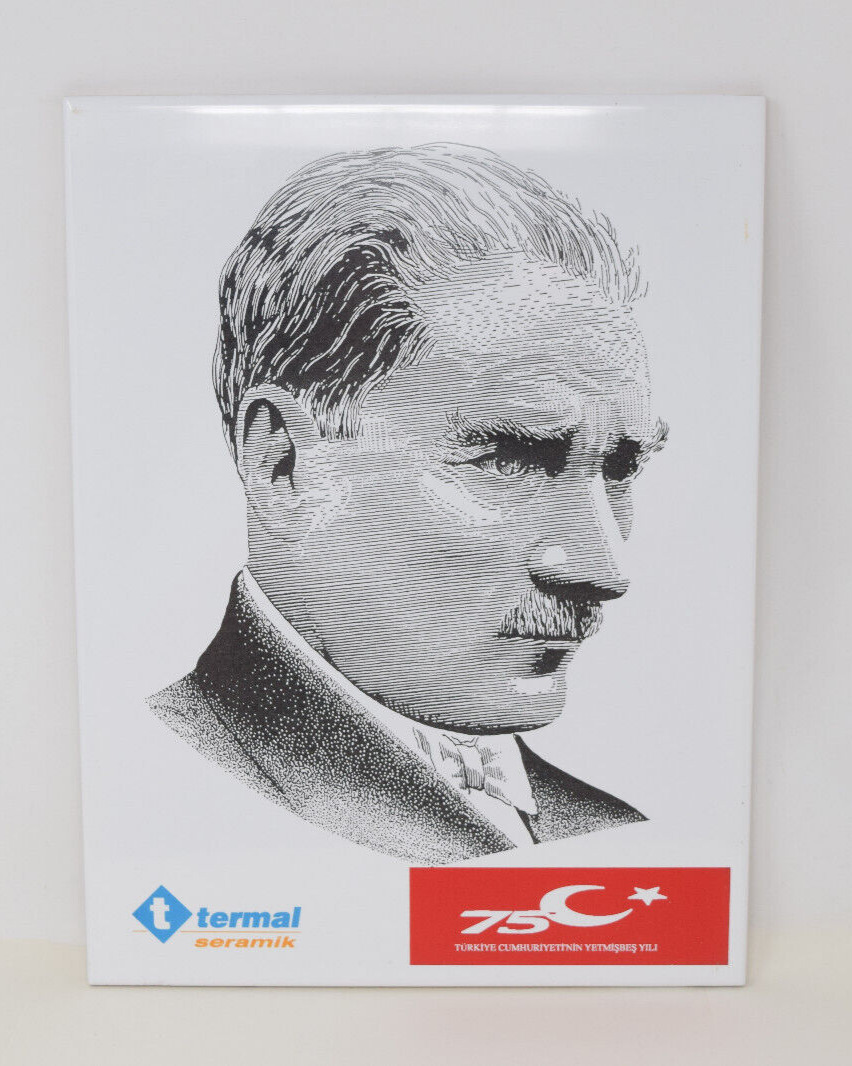 Vintage 75th Anniversary of Republic of Turkey Ceramic Tile w Ataturk Portrait