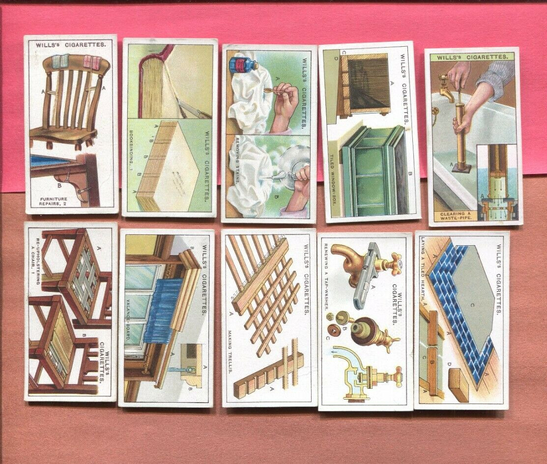 1927 W.D. & H.O. WILLS CIGARETTES HOUSEHOLD HINTS 10 DIFFERENT TOBACCO CARD LOT