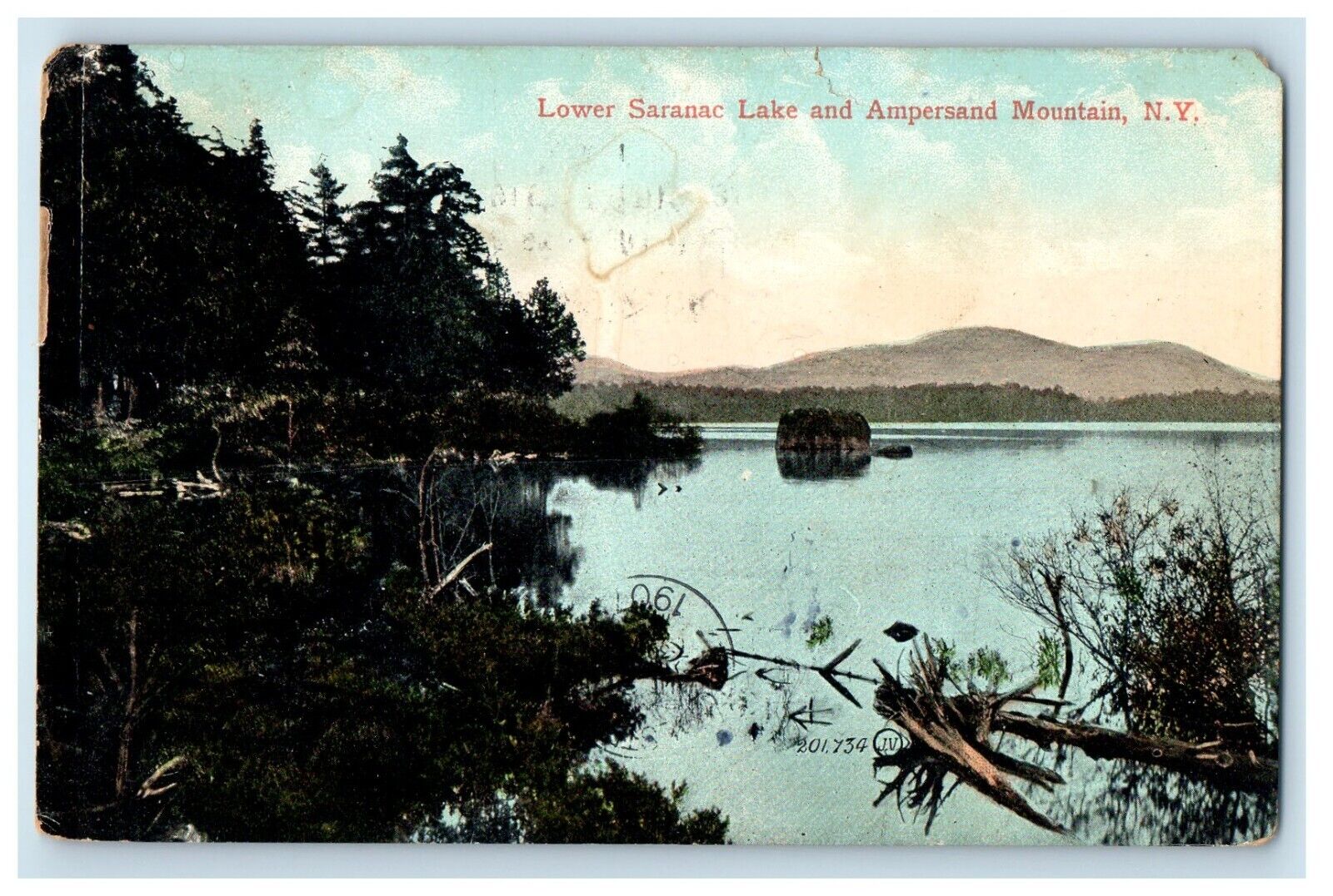 c1905 Lower Saranac Lake And Ampersand Mountain New York NY Antique Postcard