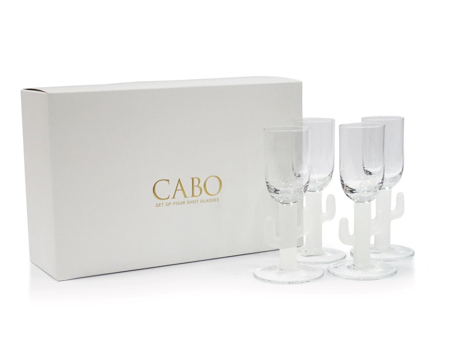 Set of 4 Cabo Cactus Shot Glasses - Frosted in Gift Box