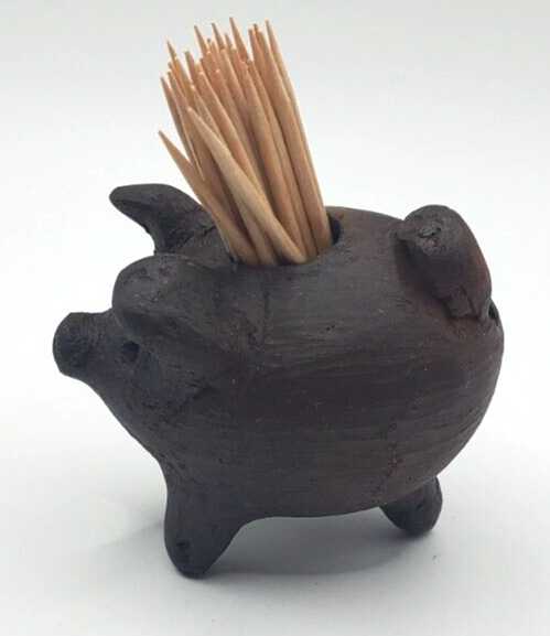 Tooth Pick Stand Holder Pig Red Ware Clay Pomaireware Table Ware Decor  Chile