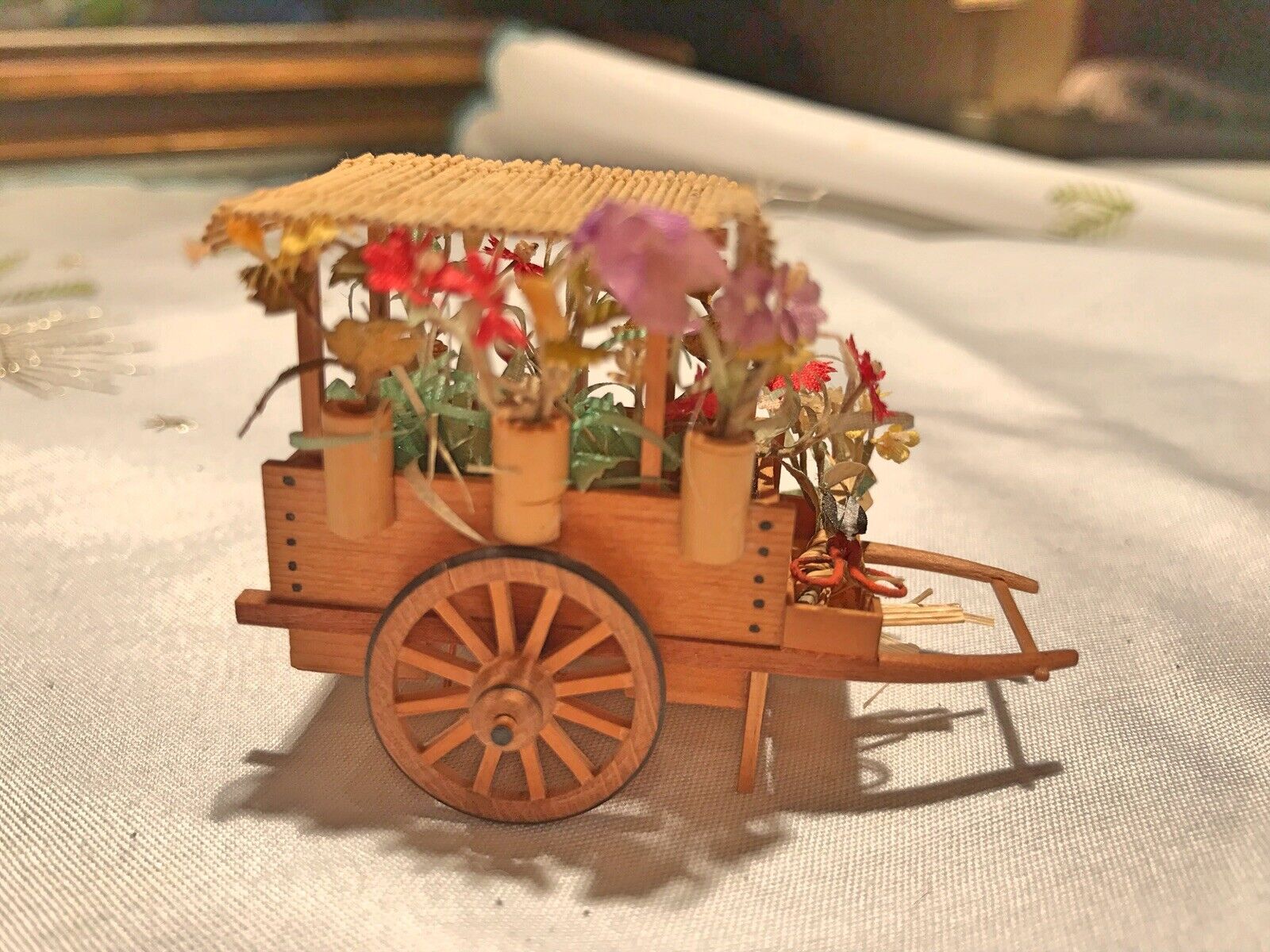 Vintage Japanese Miniature Diorama Flower Cart Edo Taisho Meiji Japan