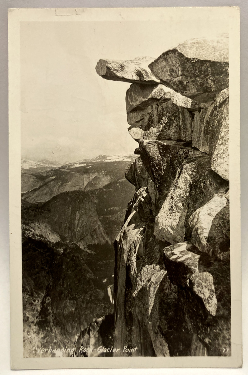 RPPC Overhanging Rock, Glacier Point, Yosemite, California CA Vintage Postcard