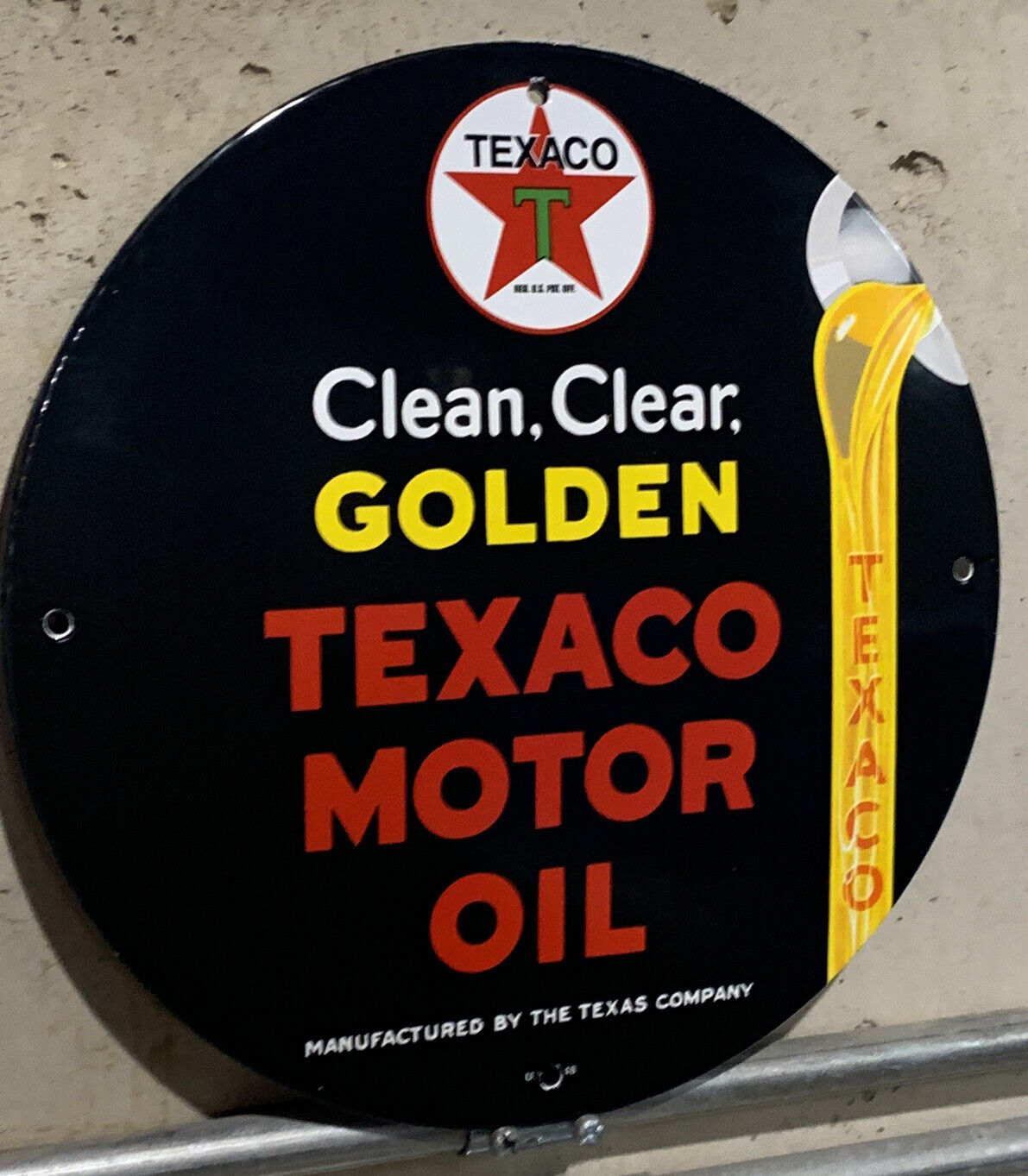 Texaco Golden Motor Oil Pump Enamel Porcelain Gas Sign