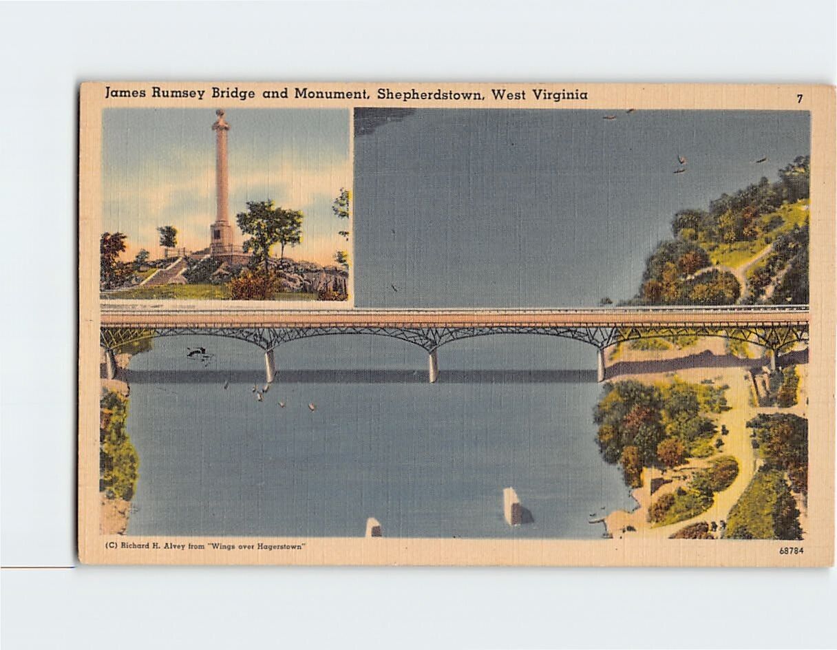 Postcard James Rumsey Bridge and Monument Shepherdstown West Virginia USA