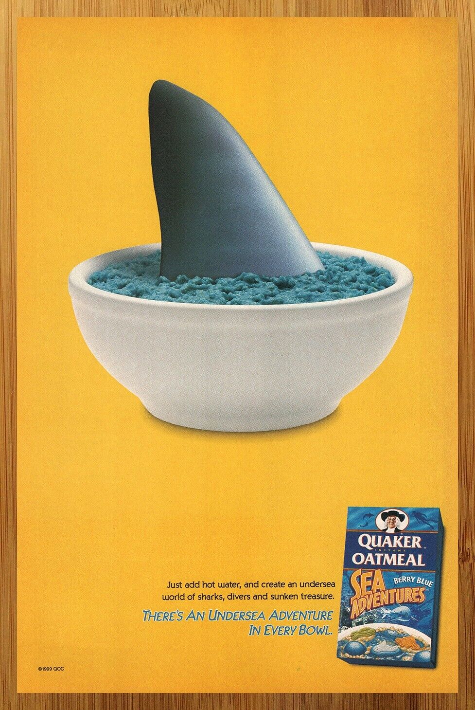 1999 Quaker Instant Oatmeal Sea Adventures Berry Blue Print Ad/Poster Shark Art