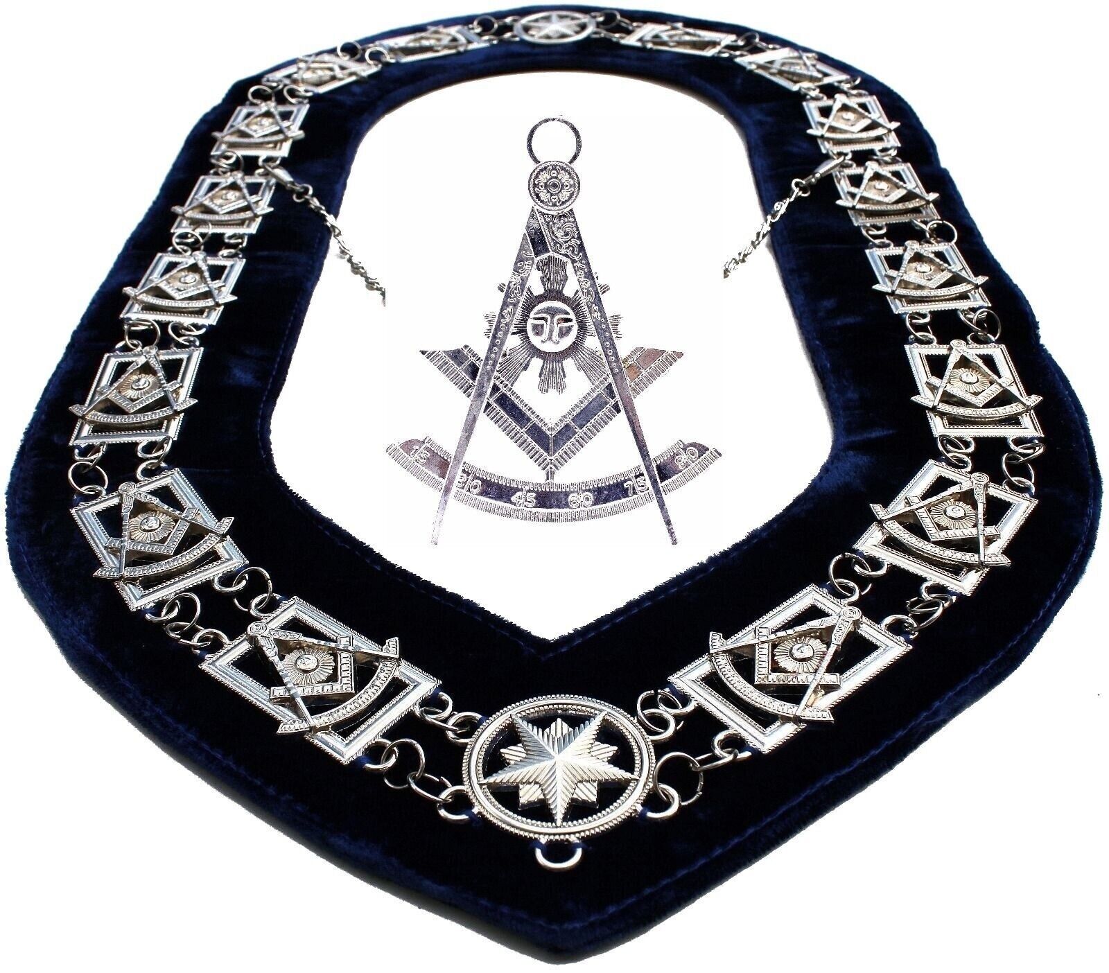 Masonic PAST MASTER SILVER Chain Collar BLUE Backing + JEWEL  DMR200SB//DMP200S