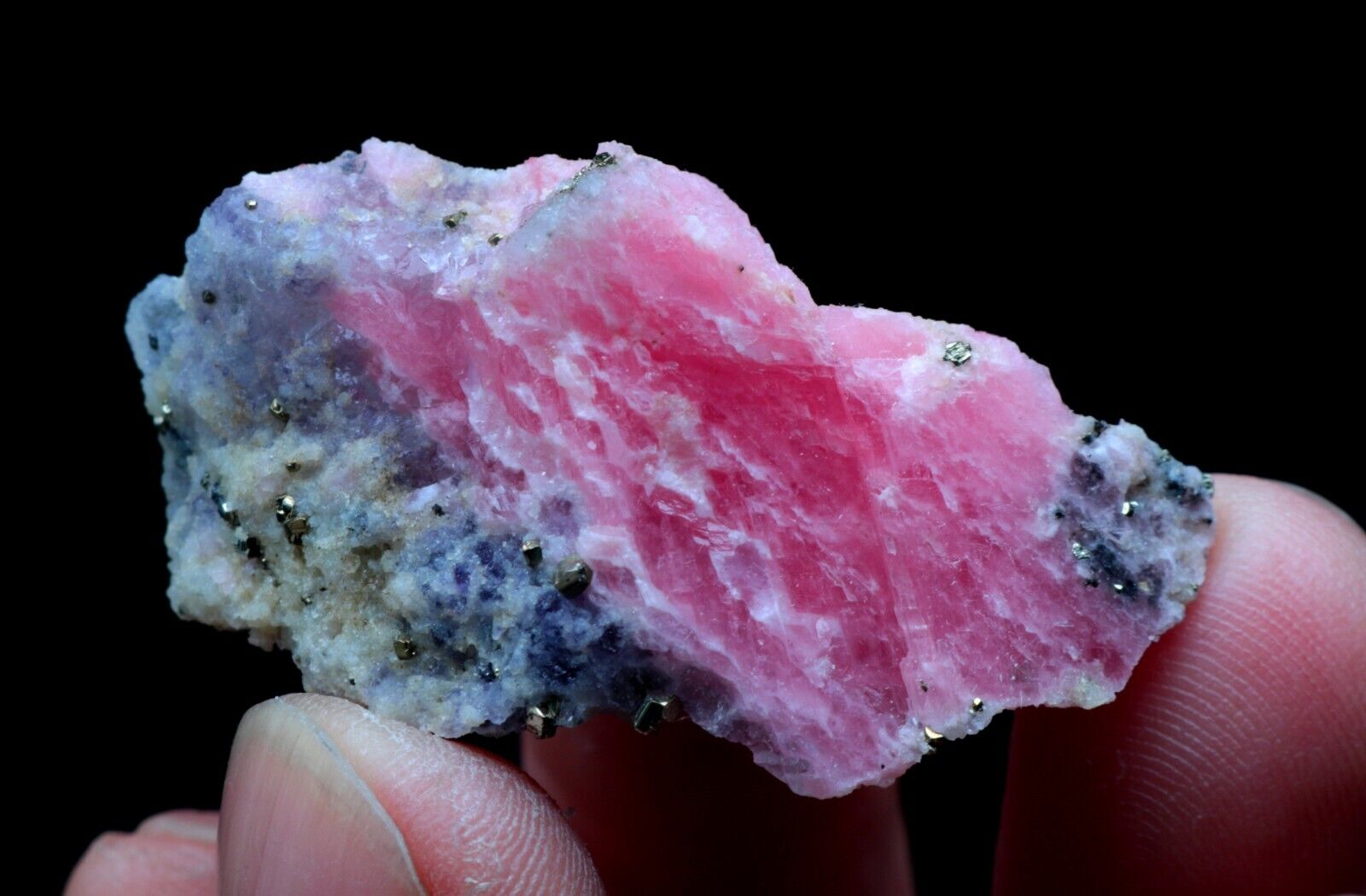 22.7g Natural Rhodochrosite pyrite Quartz Crystal Cluster Rare Mineral Specime