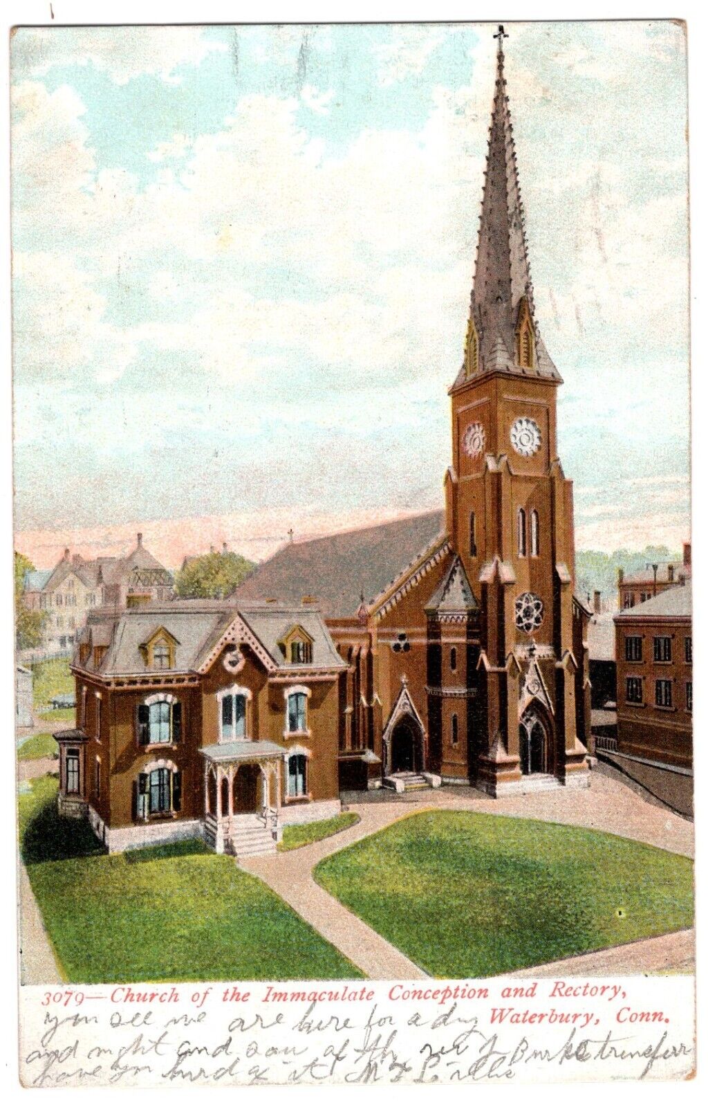 Church of the Immaculate Conception, Waterbury, CONN. POST CARD. C. 1910's