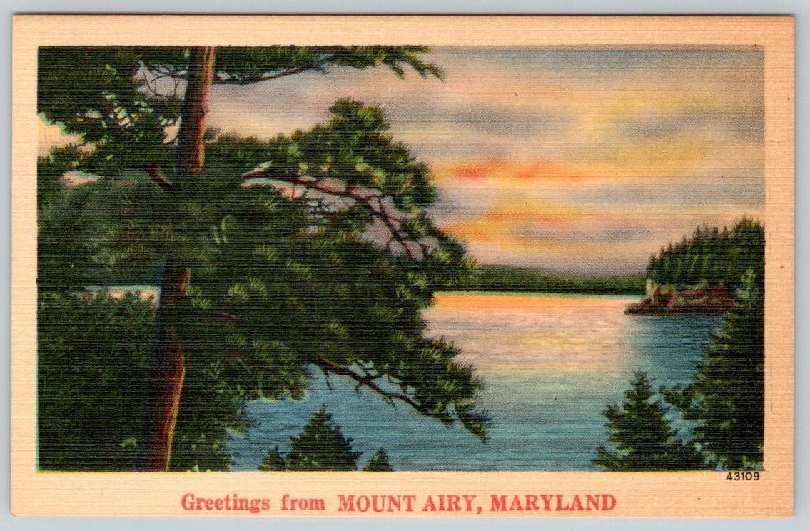 1950-60\'s GREETINGS FROM MT MOUNT AIRY MARYLAND MD VINTAGE LINEN POSTCARD 43109