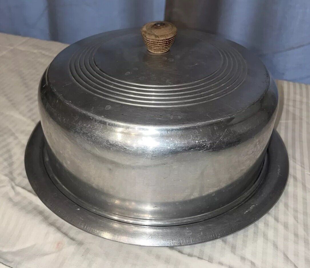Vintage Aluminum Cake Plate With Lid Textured Aluminum