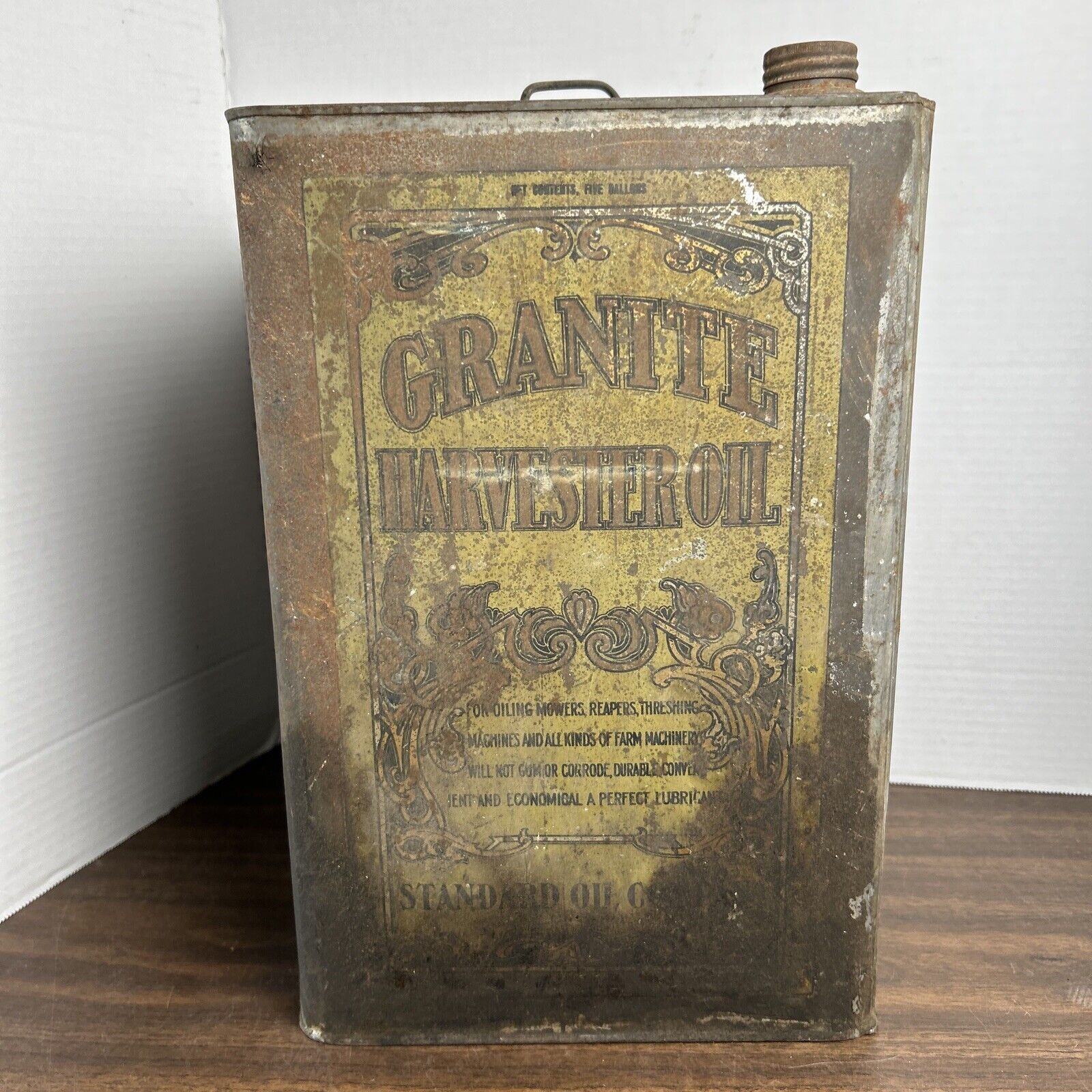 Rare Vintage Granite Harvester Oil 5 Gallon Can