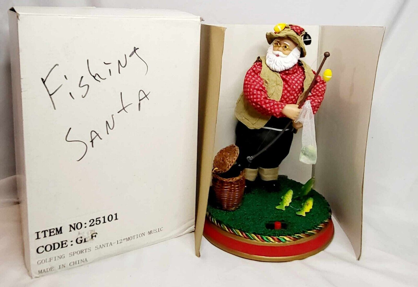 Vtg Gemmy North Pole Productions Santa Claus Fishing Animated Musical 12\