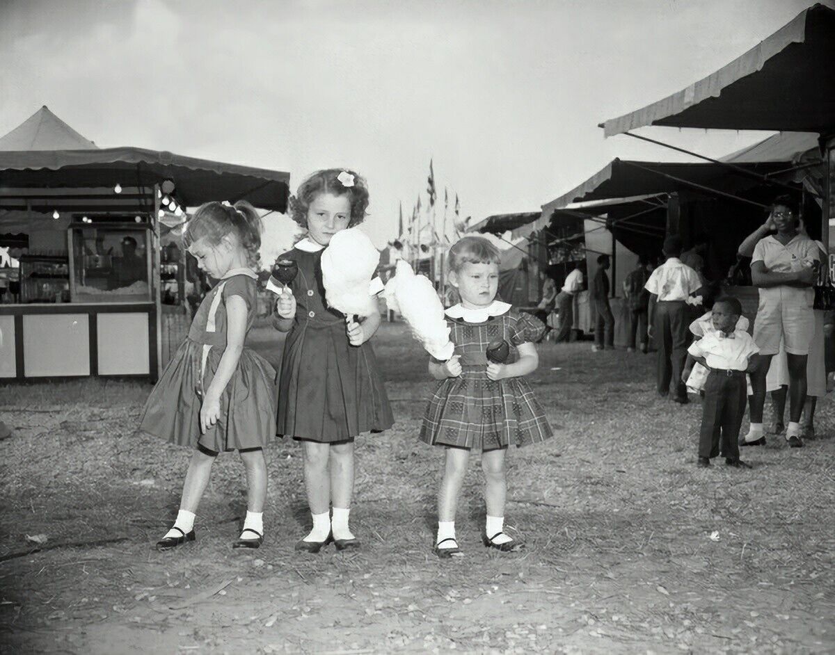 Black and White Photo At the Fair Eating Cotton Candy  8x10 Reprint  A-6