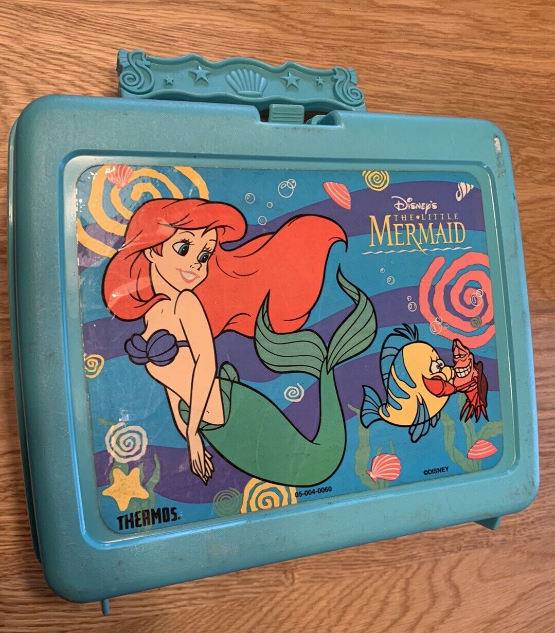 Vintage 90s The Little Mermaid Teal Plastic Lunchbox w/ Thermos