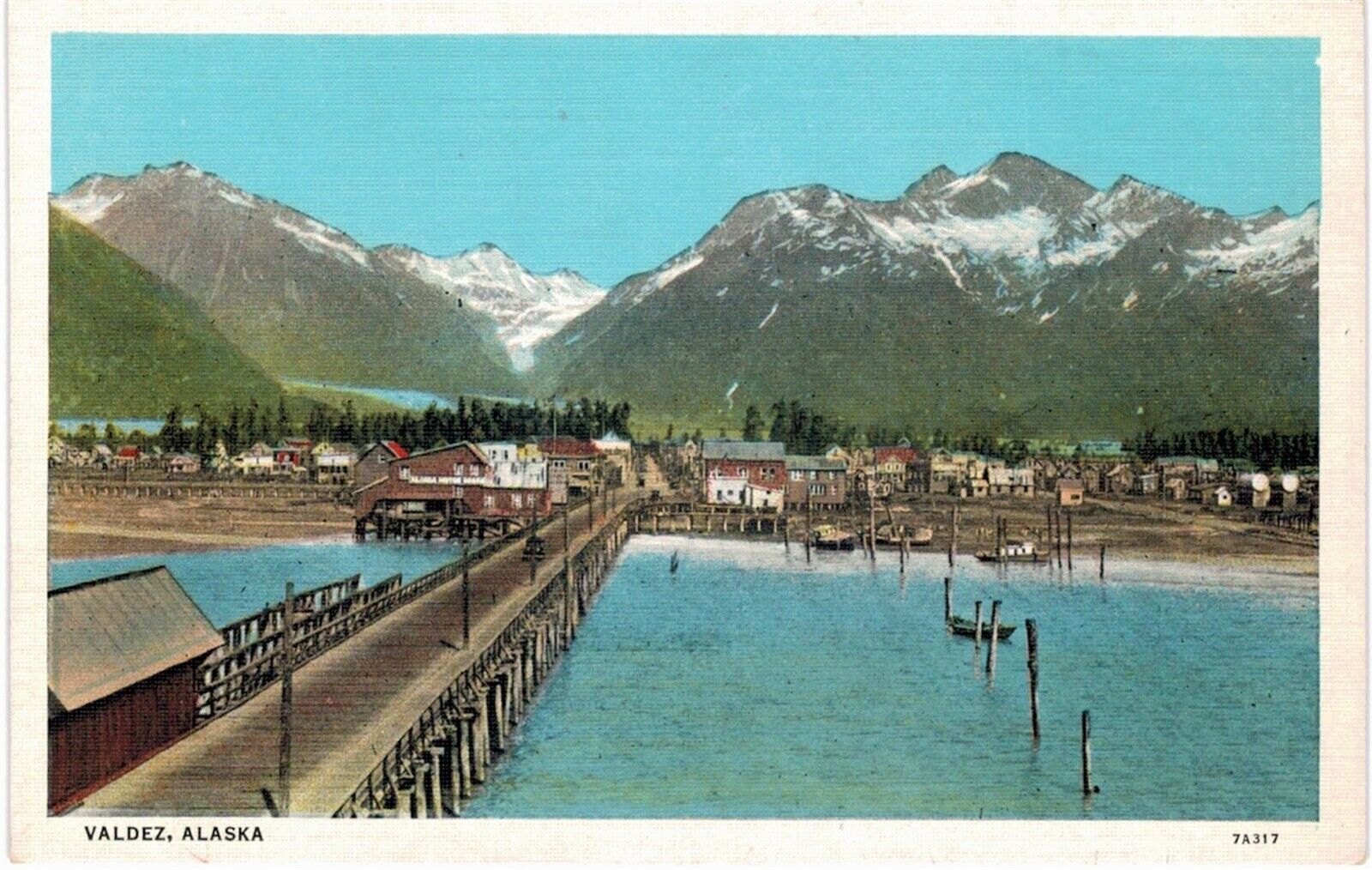 Valdez AK Town View From Pier Linen 1950s Unused 