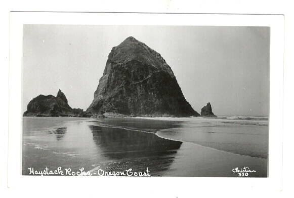 Haystack Rocks Oregon Coast RPPC Vintage Postcard