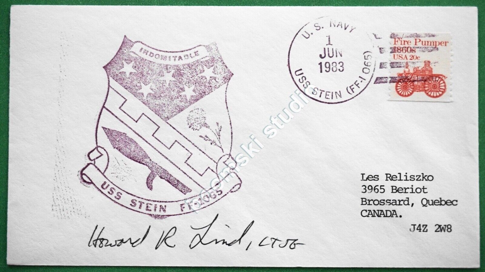 USS STEIN FF-1065 signed cover dated 1983 (CAN-77)