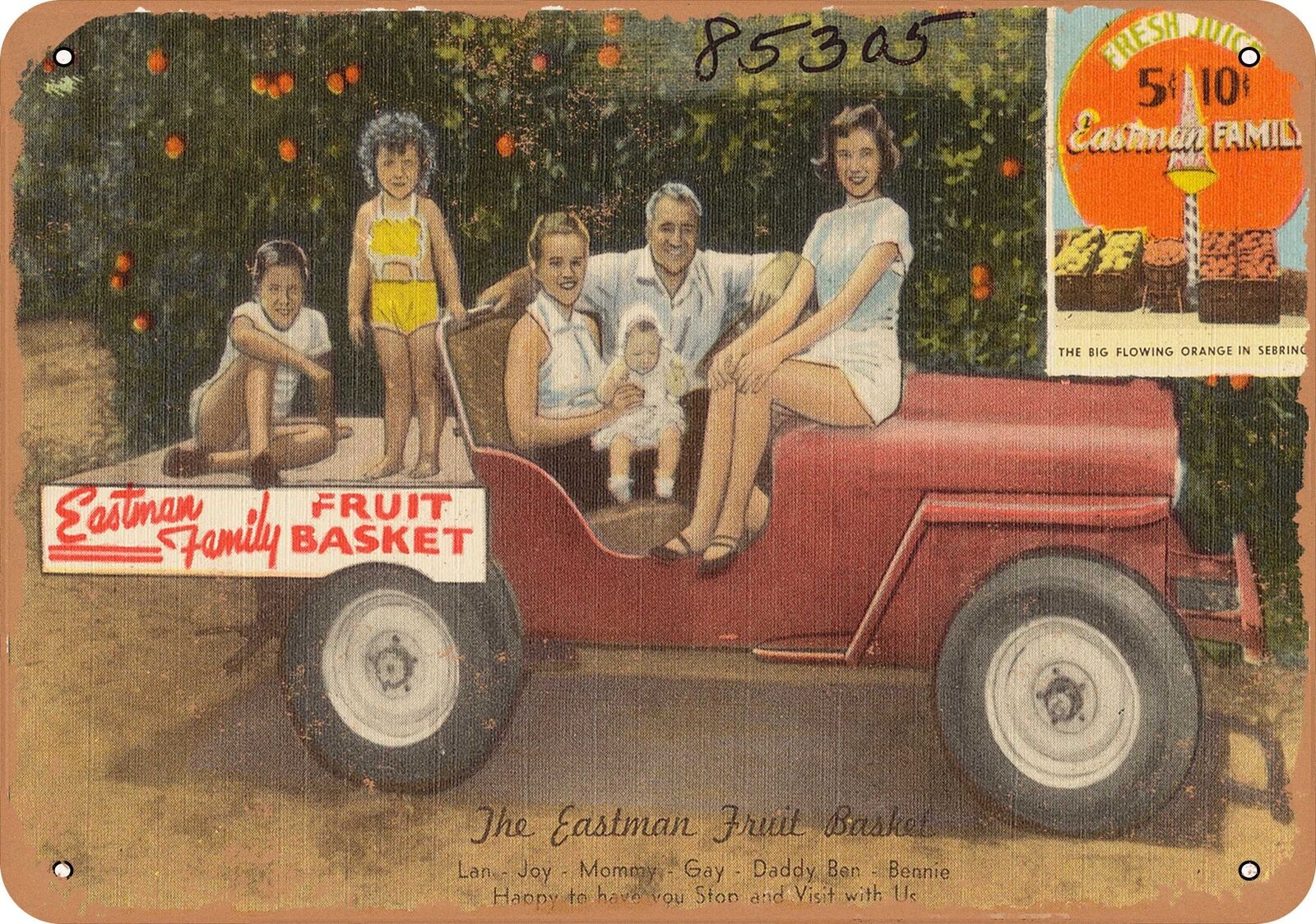 Metal Sign - Florida Postcard - The Eastman Fruit Basket, Lan - Joy - Mommy - D
