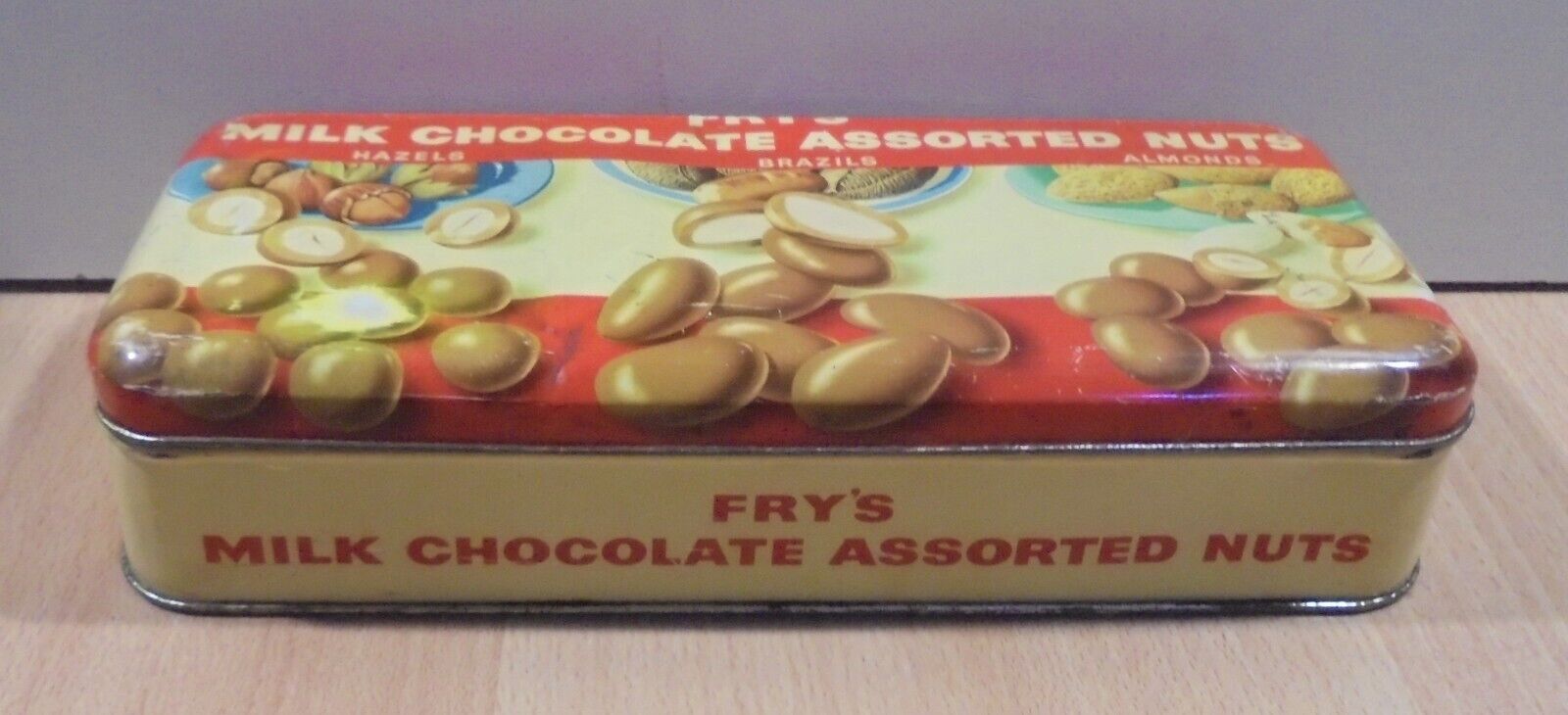 FRY\'S MILK CHOCOLATE ASSORTED NUTS VTG TIN BOX EMPTY BY J. S. FRY & SONS LTD