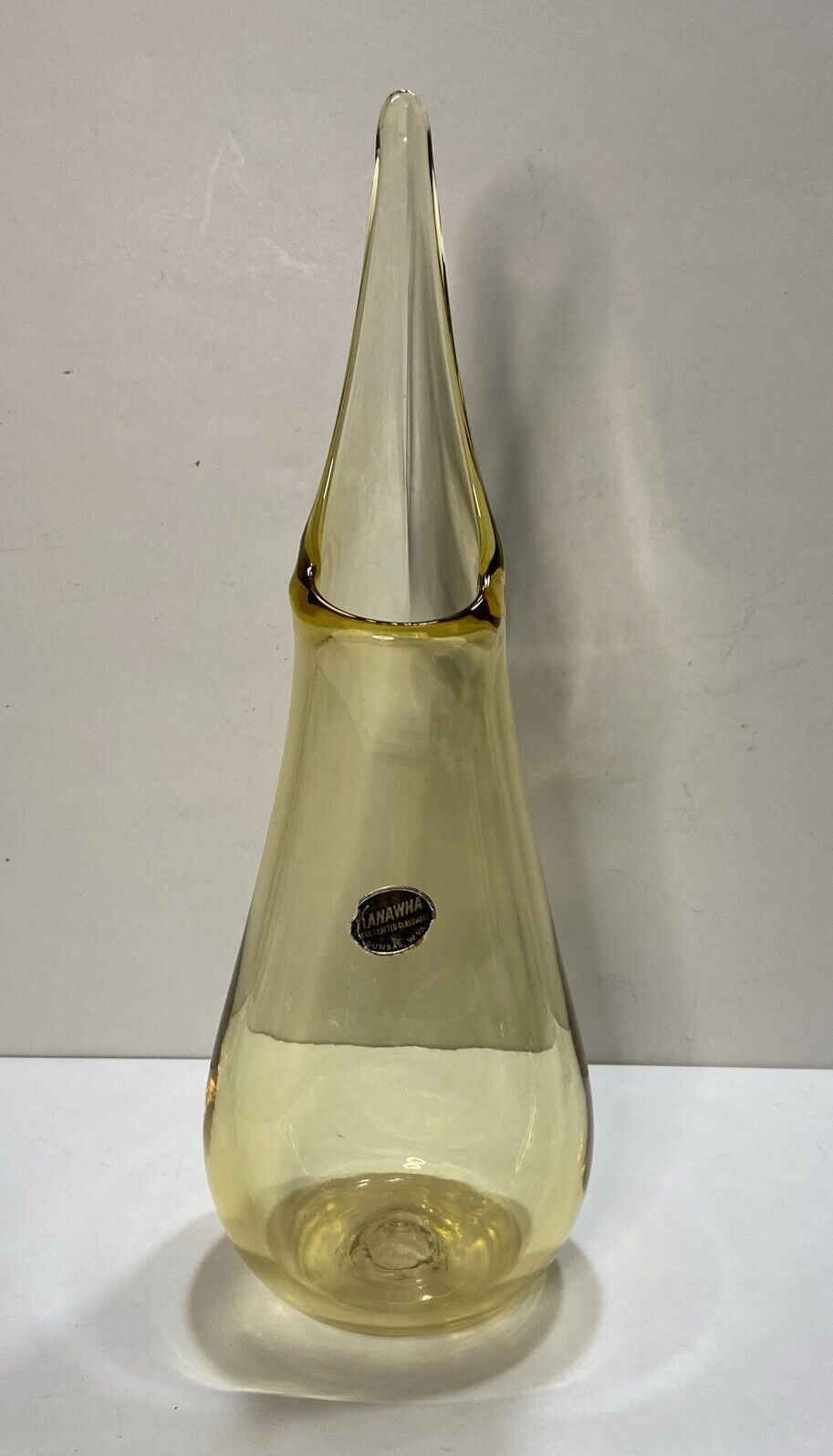 Kanawha Light Amber Yellow Swung Stretch Glass  Vase MId Century Modern 13.5”