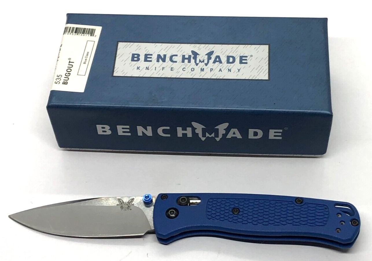 BENCHMADE 535 Bugout CPM-S30V Steel Blade Blue Grivory Handle Knife With Box