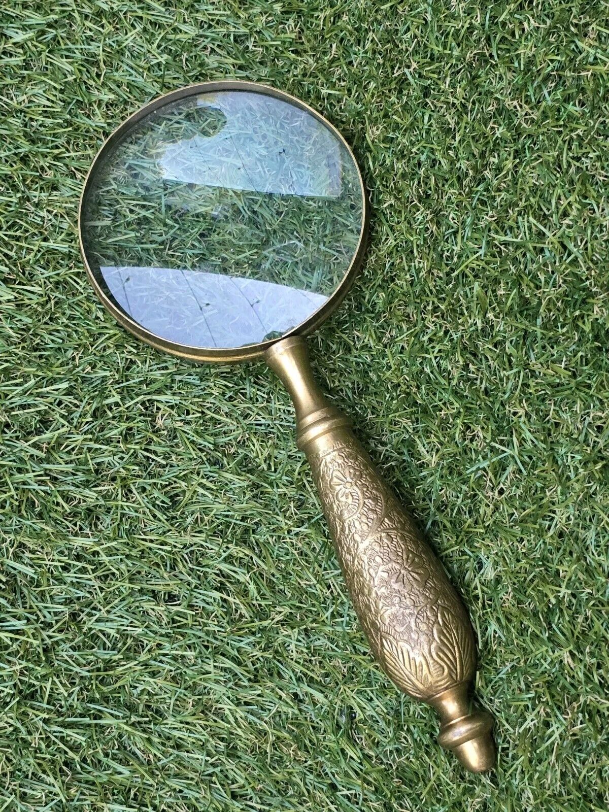 VINTAGE 10 inch BRASS HAND-HELD NAUTICAL 4 Inch MAGNIFYING GLASS - RARE