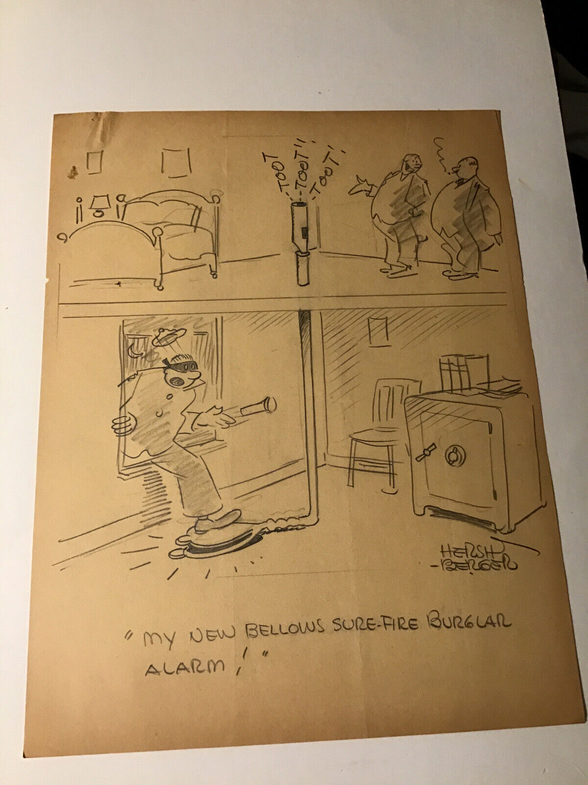 1940s Ralph Hershberger Original Comic Art Burglar Alarm “Funny Business”