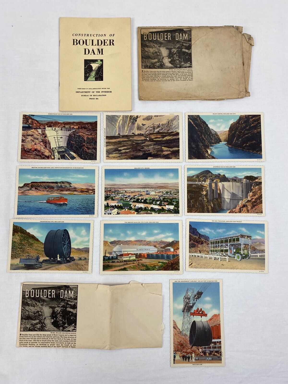 Vintage 1935 Construction Of Boulder Dam Booklet w/ 10 Color Postcards Travel 