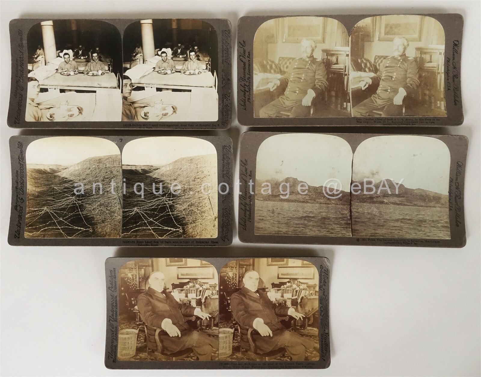 LOT antique 5 STEREOVIEW PHOTOS early 1900s McKINLEY CHAFFEE VESUVIUS PRE WWI