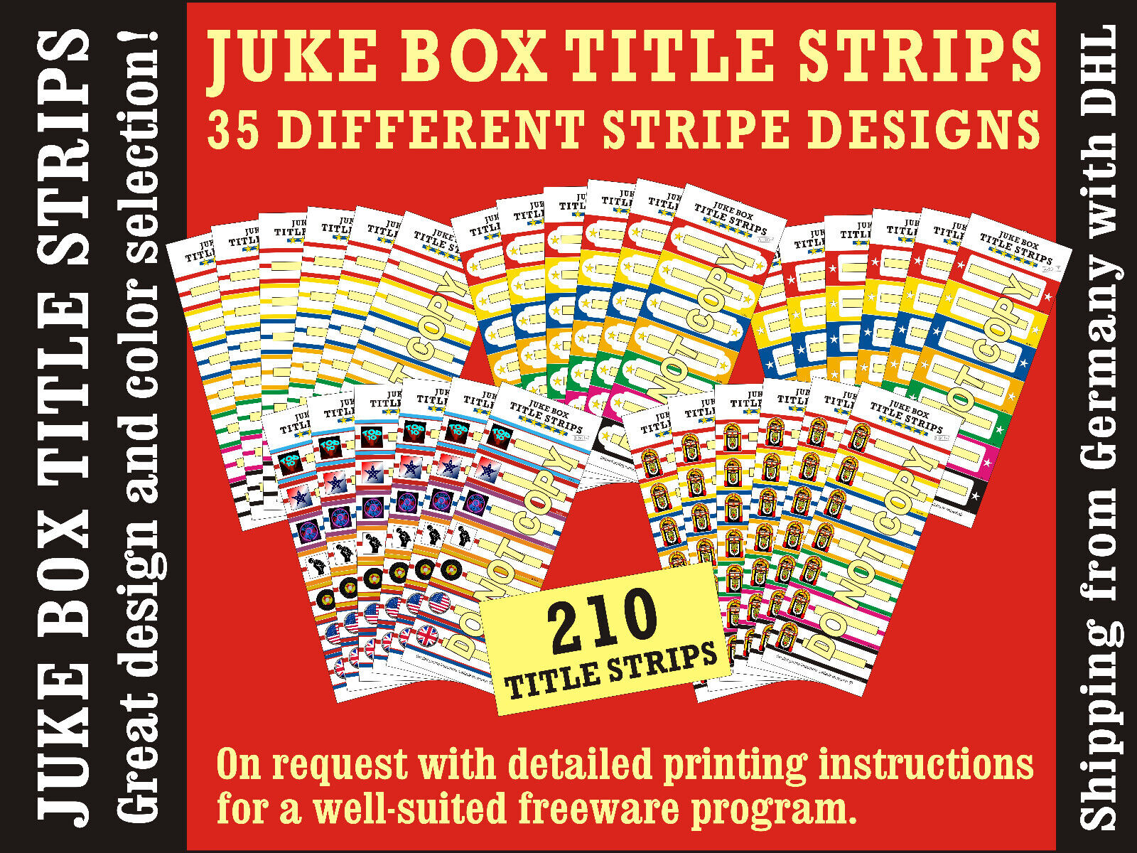⭐ 210 Jukebox Title Strips MIXED-SET ⭐ 30 blank sheeds incl. Printing-Template