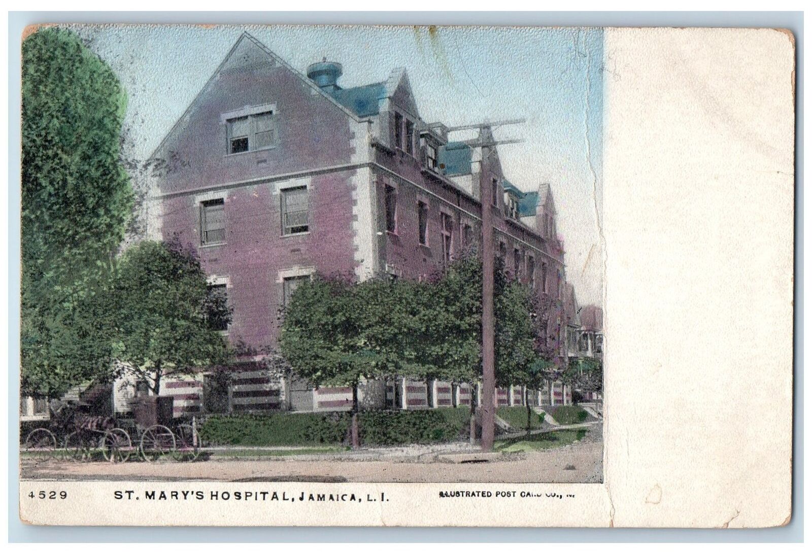 c1920 St Mary\'s Hospital Building Carriage Jamaica Long Island New York Postcard